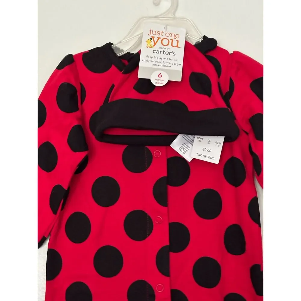 NWT Carter's Just One You Baby 6M Ladybug Sleep & Play Footed Romper Hat Set